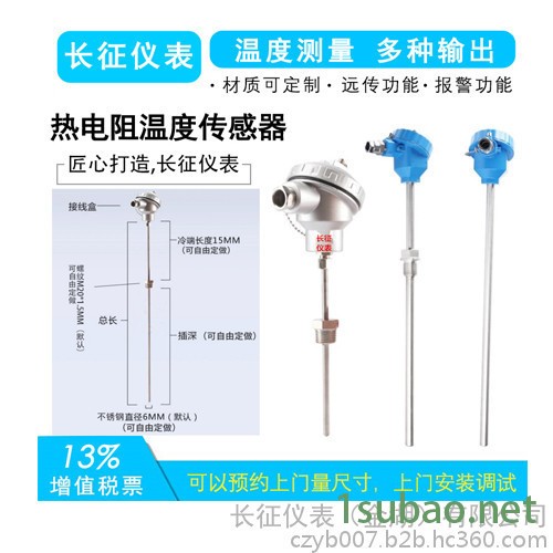 长征仪表WZP 热电阻 pt100热电阻 热电阻温度计 温度传感器 铠装热电阻图7
