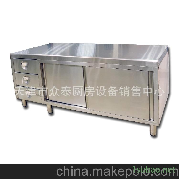 供应不锈钢工作台，厨房设备，双拉门工作台图2