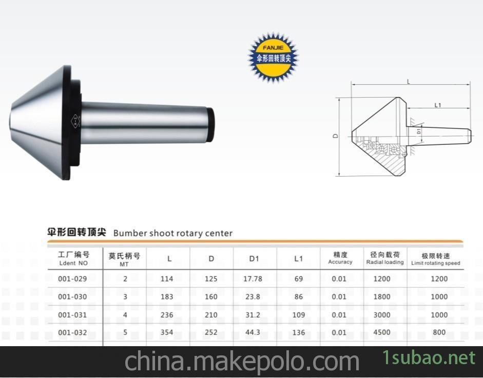 供应莫氏6#-Ф350伞形重载荷精密回转顶尖-“大一工”牌图3