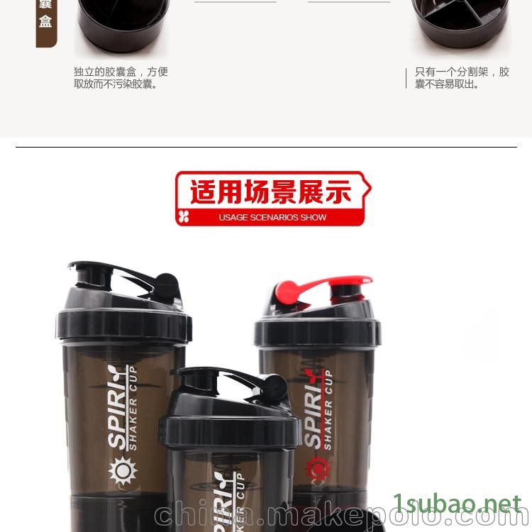 厂家直销 blender bottle 蛋白粉健身新款三层塑料图2