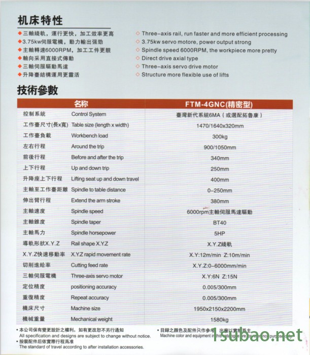 原装丰堡精密铣床 FTM-4GNC数控炮塔铣床 三轴线轨运行，高生产力图2