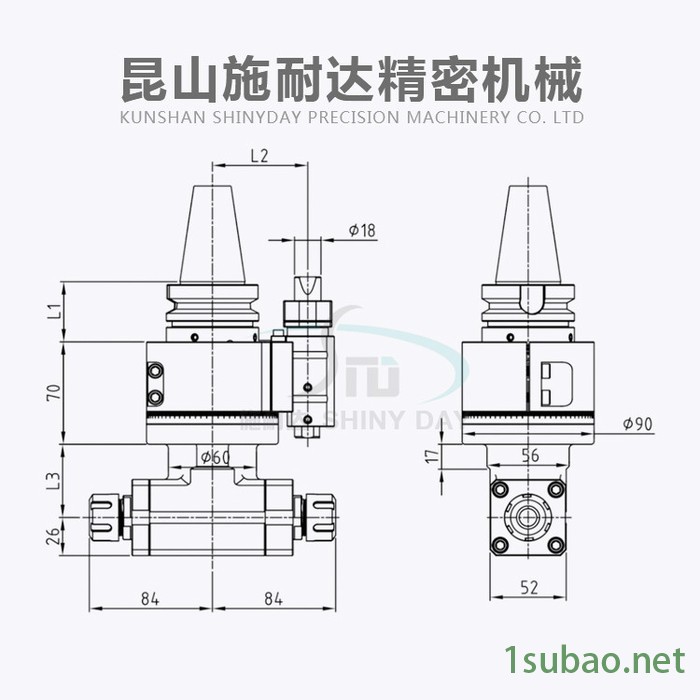 供应施耐达BT40-ER20*2 轻型角度头 加工中心侧铣头 万向角度头 铣床加工中心 龙门铣头 万向铣头厂家 机床侧头图2