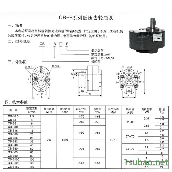 CB-B锯床润滑液压齿轮油泵液压齿轮泵CB-B型 CB-B型低压齿轮泵图4