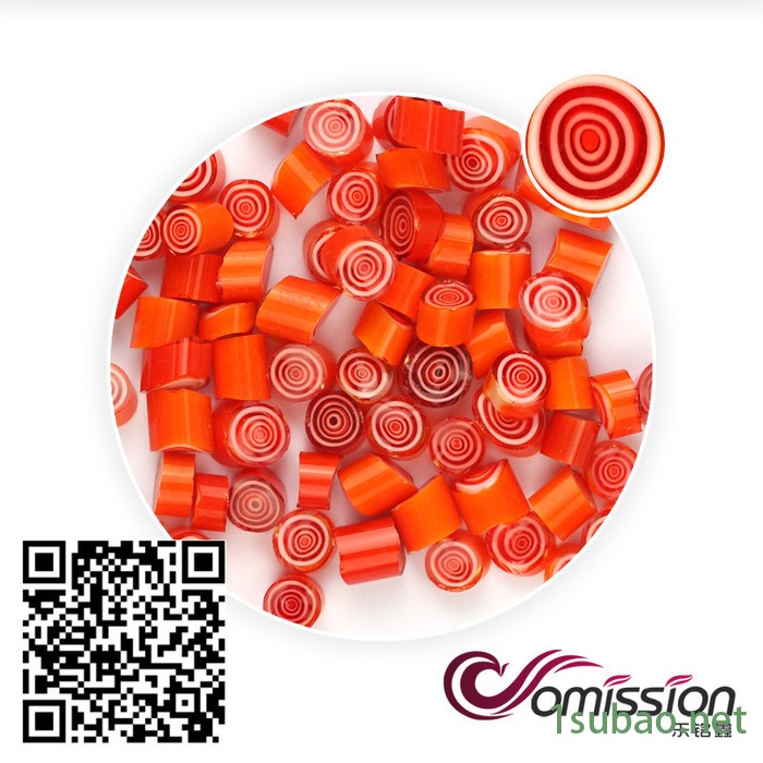 曼德1707006-3-1DIY工具 金刚石刀具热熔玻璃切块100克装饰品DIY工具 红色小圈图案千花微波窑炉玻璃图5