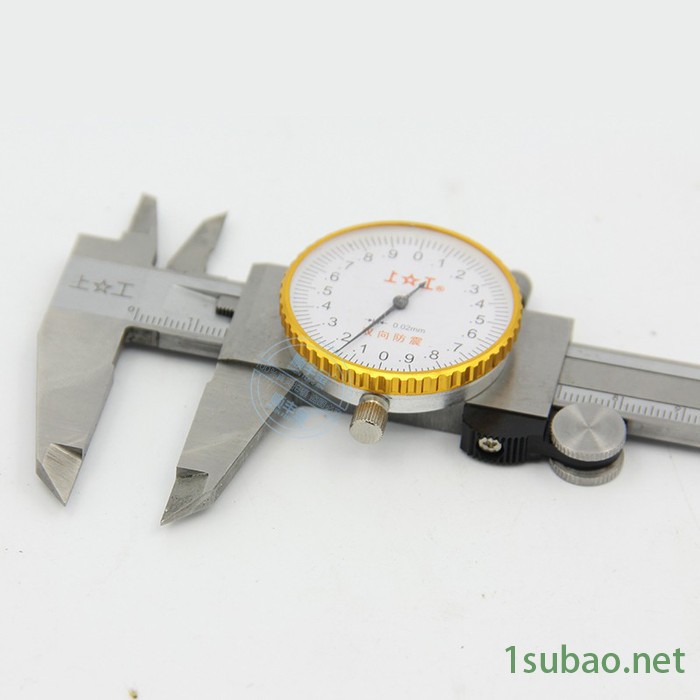 **上海上工不锈钢带表卡尺0-150mm/0.02 mm双向防震带表卡尺 精度0.01/0.02mm 测量量具图2