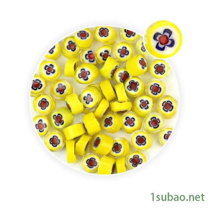 曼德1707006-8-4DIY工具 金刚石刀具热熔玻璃切块500克白底黄边十字花图案玻璃珠手工制作玻璃饰品材料图7