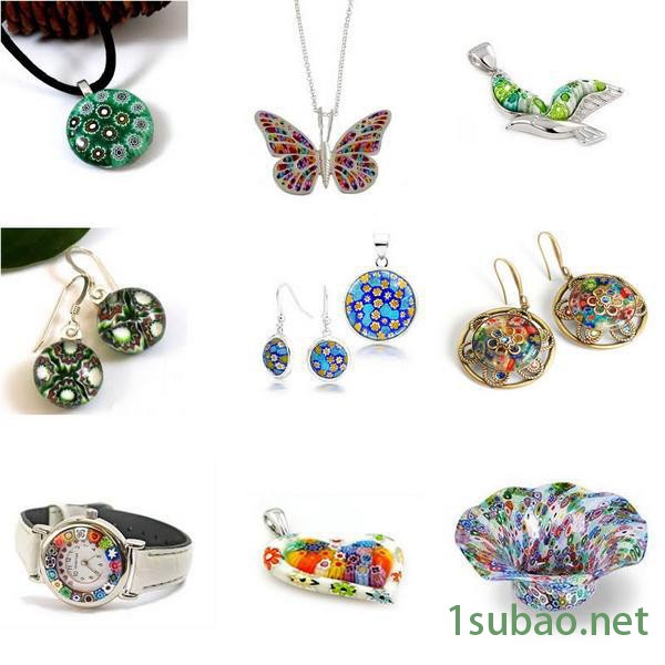 曼德1707006-8-4DIY工具 金刚石刀具热熔玻璃切块500克白底黄边十字花图案玻璃珠手工制作玻璃饰品材料图6