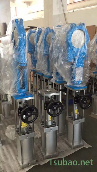 气动带手动铸钢硬密封刀闸阀PZ6S73H-10C  适用介质灰渣 浆液 圆形梅花型可选 气动带手轮刀型闸阀图7