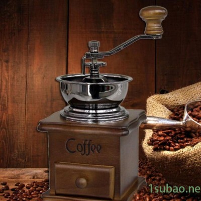 复古原木手摇咖啡豆磨豆机 家用手动研磨机粉碎机 小型磨粉咖啡机