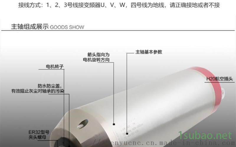 7.5kw 4轴承6极恒功率模具水冷电主轴雕铣机图5