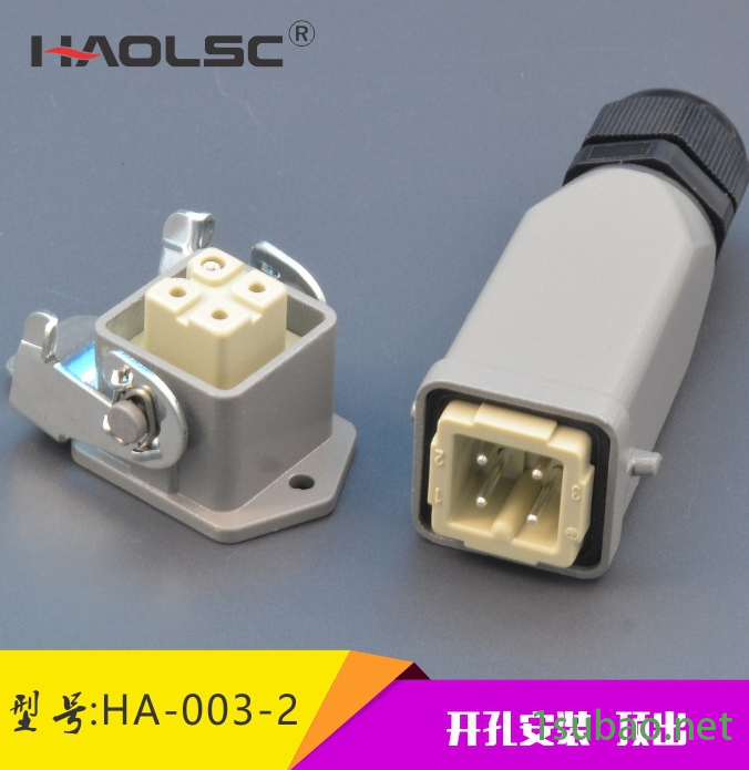 豪联厂家直销重载连接器  矩形热流道连接工业防水插座HE-003芯螺钉接线图2