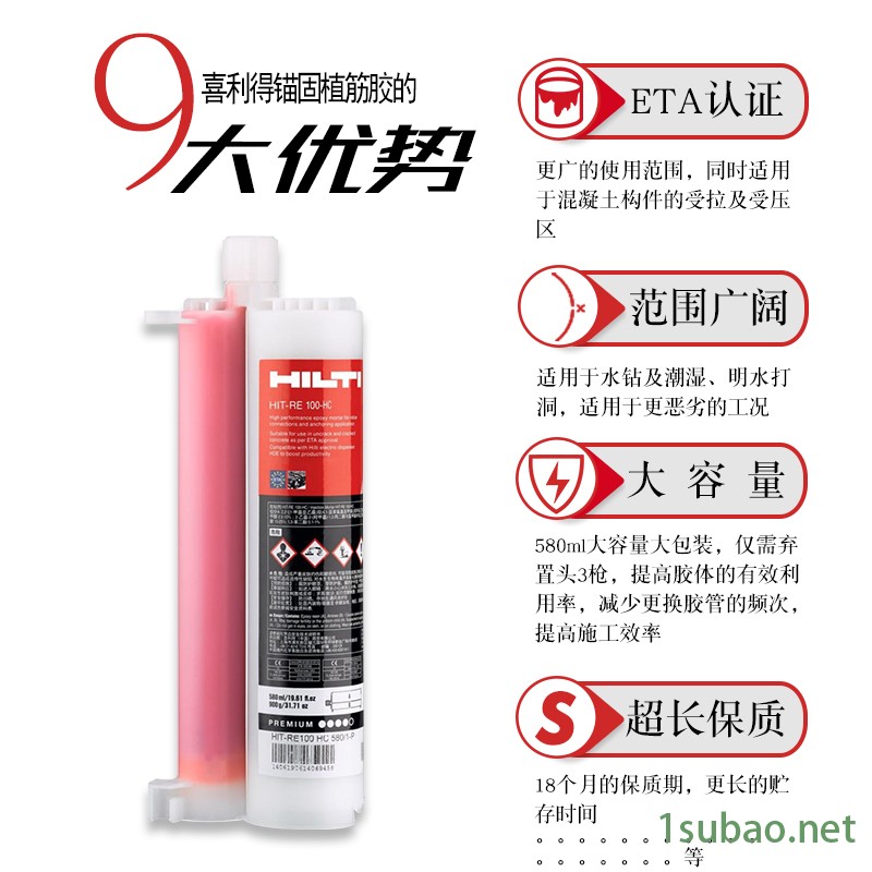 HILTI喜利得植筋胶 德国进口RE100锚固胶植螺杆加固胶环氧喜利得植筋胶图2