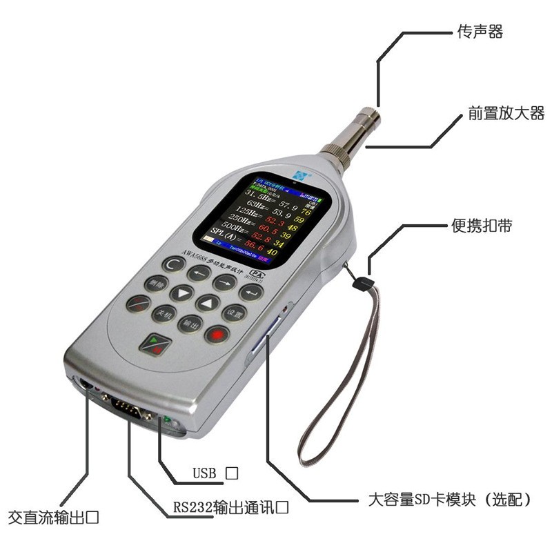 爱华AWA5688 手持噪音计便携噪声检测仪频谱分析仪 多功能声级计图2